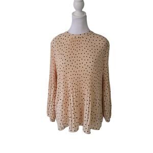 Adrianna Papell Size M Women's Georgette Pleated Blouse Top Pink Black Polka Dot
